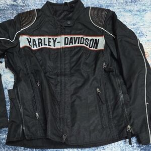 Harley-Davidson Black Jacket with White and Orange Accents